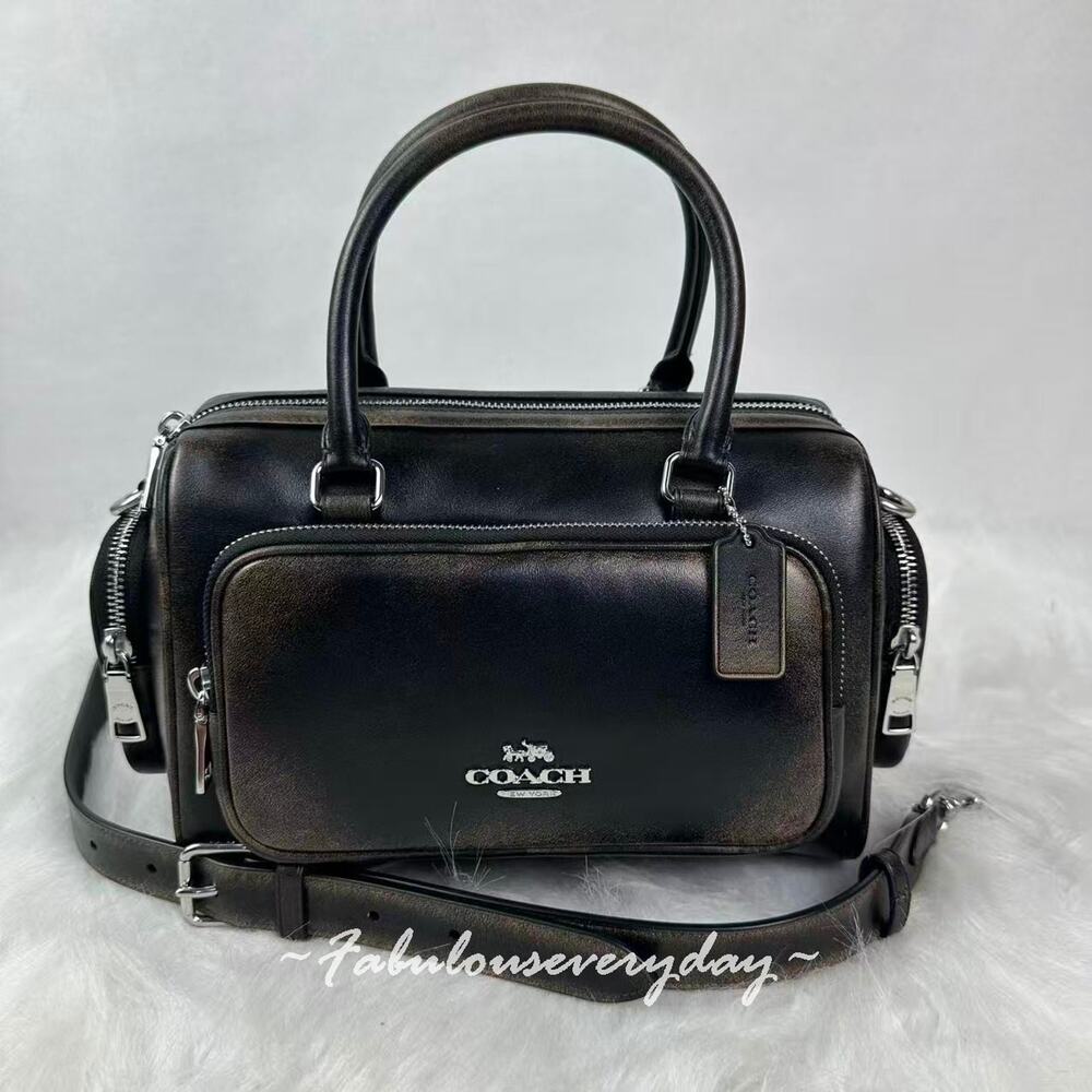 Coach Rowan Satchel Bag With Pockets Loved Leather/Silver/Black Brown CES83 NWT